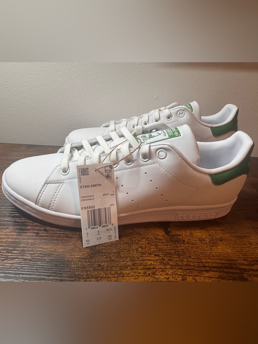Adidas Stan Smith PRIMEGREEN Sneakers White & Green Size US 9.5 NWT